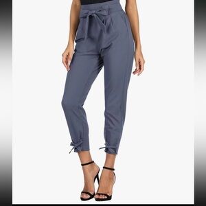 Grace Karin High-Waist Blue/Gray Tie Ankle Pants L